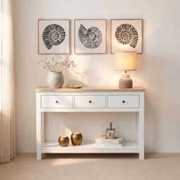 Bampton Alabaster White 3 Drawer Console Table - thumbnail 1