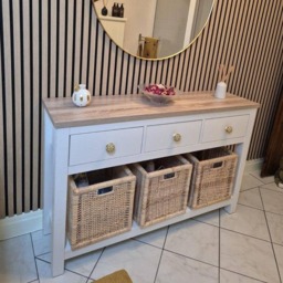 Bampton Alabaster White 3 Drawer Console Table - thumbnail 6