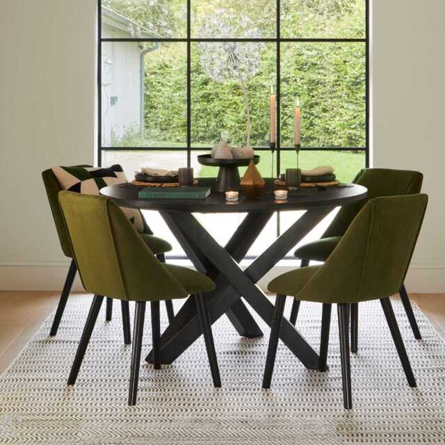 Levi Black Round Dining Table Set - 4 Seater - Freya Fern Green Dining Chairs with Black Legs - image 1