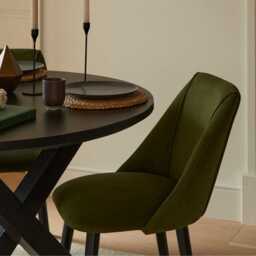 Levi Black Round Dining Table Set - 4 Seater - Freya Fern Green Dining Chairs with Black Legs - thumbnail 4