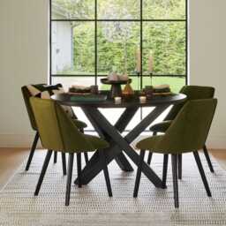 Levi Black Round Dining Table Set - 4 Seater - Freya Fern Green Dining Chairs with Black Legs - thumbnail 1