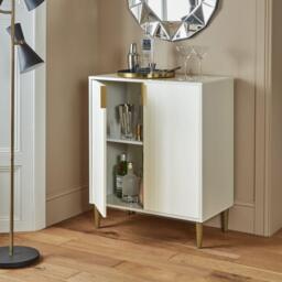 Gloria 2 Door Small Sideboard - White & Brass Legs - thumbnail 2
