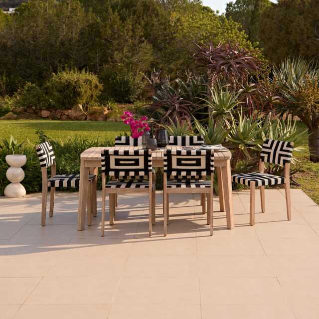 Saffron 6 Seater Extending Wooden Garden Dining Set with Saffron Black/Beige Chairs - image 1