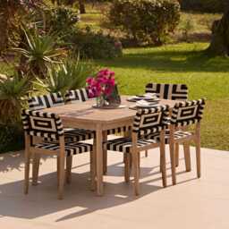 Saffron 6 Seater Extending Wooden Garden Dining Set with Saffron Black/Beige Chairs - thumbnail 3