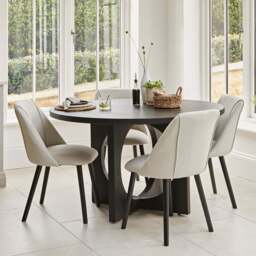 Jade 4 Seater Black Dining Table Set - Freya Sand Dining Chairs with Black Legs - thumbnail 1
