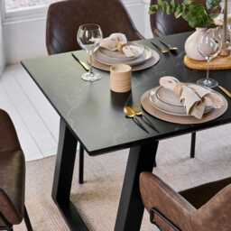 Atlas 160cm Black Marble Veneer Dining Table Set - 6 Seater - Reagan Faux Leather Dining Armchairs - Saddle Brown - thumbnail 6