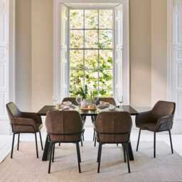 Atlas 160cm Black Marble Veneer Dining Table Set - 6 Seater - Reagan Faux Leather Dining Armchairs - Saddle Brown - thumbnail 4