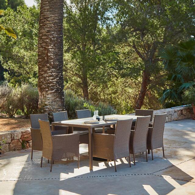 Marston 8 Seater Rattan Garden Dining Set - Natural Brown - Glass Top - image 1