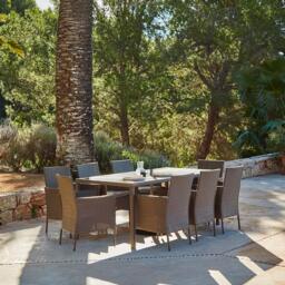 Marston 8 Seater Rattan Garden Dining Set - Natural Brown - Glass Top - thumbnail 1