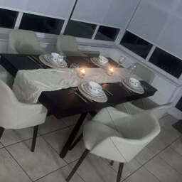 Amelia Black Dining Table Set - 6 Seater - Freya Sand Carver Chairs - Black Legs - thumbnail 3