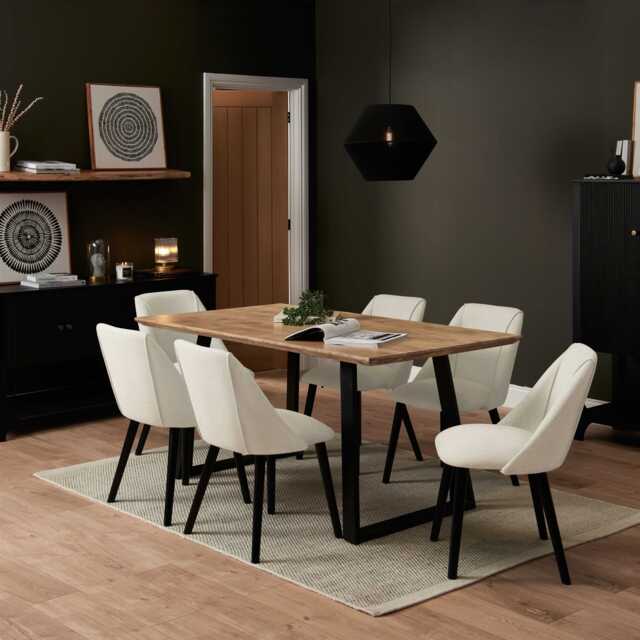 Atlas Chalked Mango Wood Dining Table Set -  6 Seater - Freya Ecru Boucle Dining Chairs - Black Oak Legs - image 1
