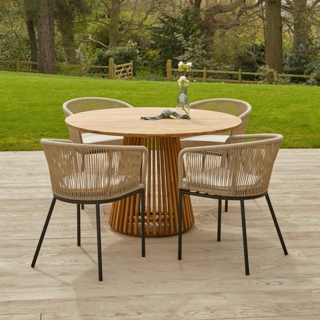 Willow 4 Seater Round Wooden Garden Dining Set - Hali Natural Chairs - image 1