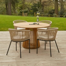 Willow 4 Seater Round Wooden Garden Dining Set - Hali Natural Chairs - thumbnail 1