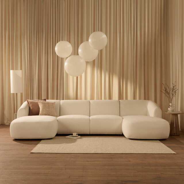 Nathalia Double Chaise Sofa - Chalk White Boucle - image 1