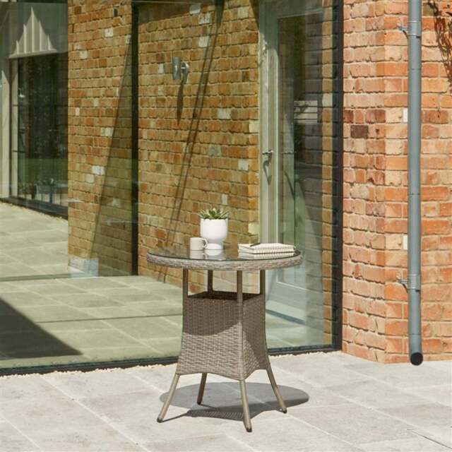 Kemble 2 Seater Round Rattan Garden Bistro Table - Light Grey with Clear Glass Top - image 1