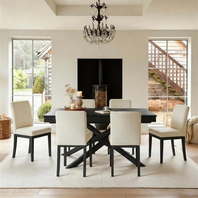 Amelia Black Extending Dining Table Set - 6 Seater - Nolan Boucle Dining Chairs - Black Oak Legs - image 1