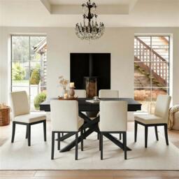 Amelia Black Extending Dining Table Set - 6 Seater - Nolan Boucle Dining Chairs - Black Oak Legs - thumbnail 1