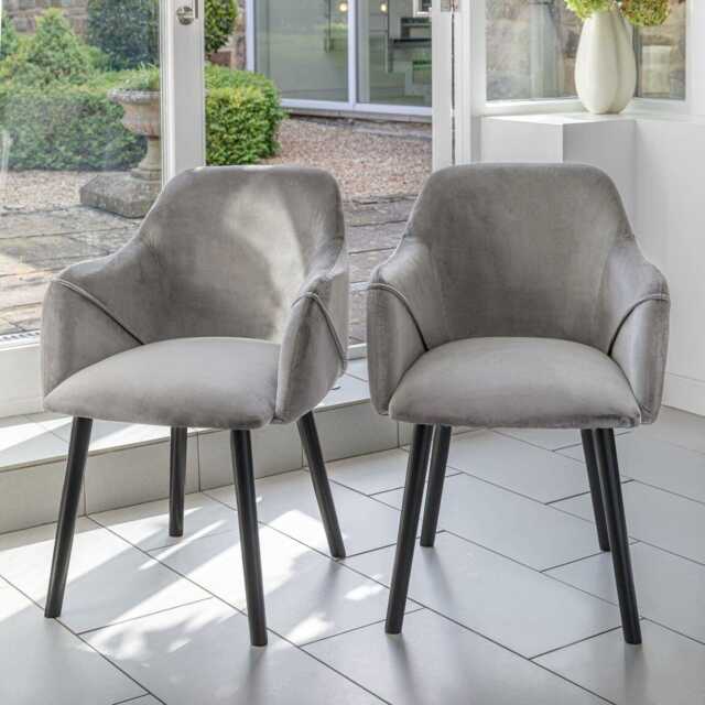 Freya Grey Velvet Armchairs - Set of 2 - Black Oak Legs - image 1