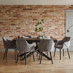 Freya Grey Velvet Armchairs - Set of 2 - Black Oak Legs - thumbnail 4