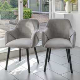 Freya Grey Velvet Armchairs - Set of 2 - Black Oak Legs