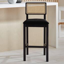Charlie Black Cane Bar Stool - Wooden Footrest - thumbnail 3
