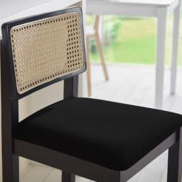 Charlie Black Cane Bar Stool - Wooden Footrest - thumbnail 4