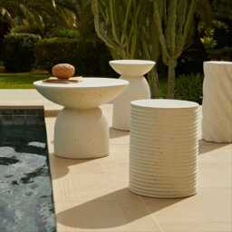 Carlotta Round Concrete Garden Side Table - Pearl Terrazzo - thumbnail 2