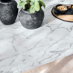 Atlas 160cm White Marble Veneer Dining Table Set - 6 Seater - Dolly Cream Boucle Armchairs with Black Legs - thumbnail 6