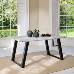 Atlas 160cm White Marble Veneer Dining Table Set - 6 Seater - Dolly Cream Boucle Armchairs with Black Legs - thumbnail 2