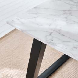 Atlas 160cm White Marble Veneer Dining Table Set - 6 Seater - Dolly Cream Boucle Armchairs with Black Legs - thumbnail 4
