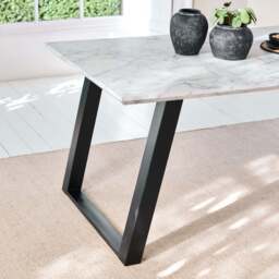 Atlas 160cm White Marble Veneer Dining Table Set - 6 Seater - Dolly Cream Boucle Armchairs with Black Legs - thumbnail 3
