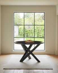 Levi Black Round Dining Table Set - 4 Seater - Freya Fern Green Armchairs with Black Legs - thumbnail 3