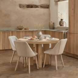 Marlon Whitewash Oak Round Dining Table Set - 4 Seater - Freya Sand Dining Chairs -  Whitewash Oak Legs - thumbnail 1