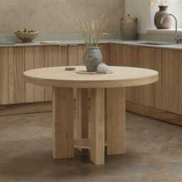 Marlon Whitewash Oak Round Dining Table Set - 4 Seater - Freya Sand Dining Chairs -  Whitewash Oak Legs - thumbnail 2