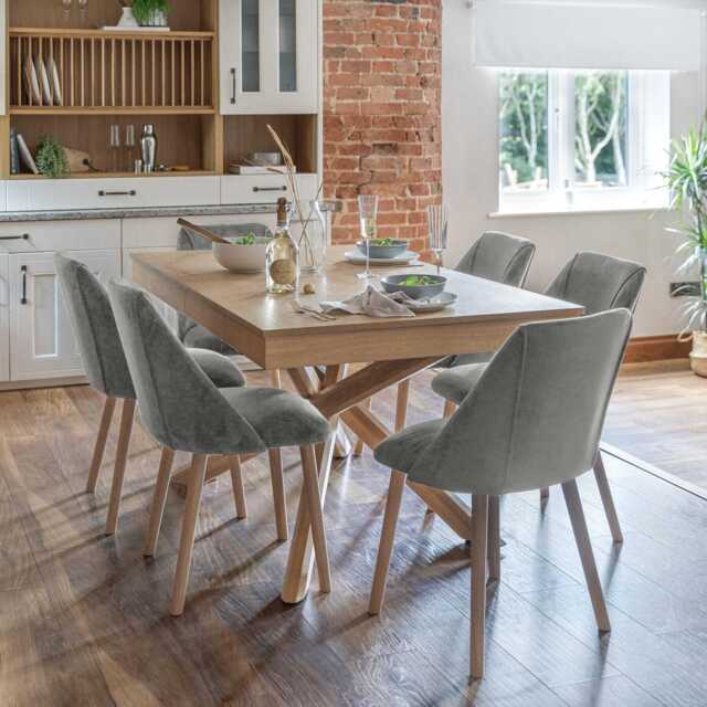 Amelia Whitewash Extendable Dining Table Set - 6 Seater - Freya Grey Dining Chairs - Whitewash Oak Legs - image 1