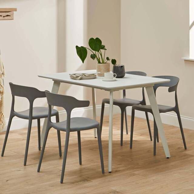 Finn 4 Seater Dining Set with Grey Chairs - 120cm - Pure White - image 1