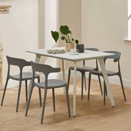 Finn 4 Seater Dining Set with Grey Chairs - 120cm - Pure White - thumbnail 1