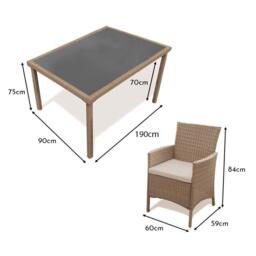 Marston 8 Seater Rattan Garden Dining Set with Grey LED Premium Parasol - Natural Brown - Glass Top - thumbnail 5