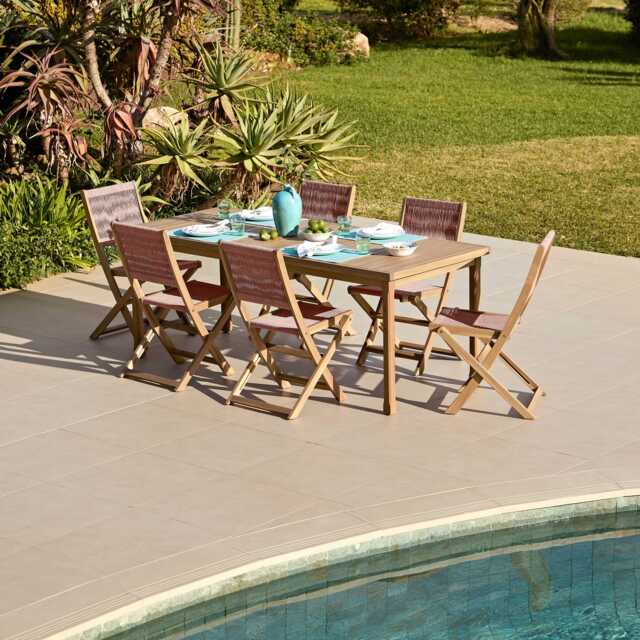 Harlyn 6 Seater Wooden Garden Dining Set with Cove Pink Rope Chairs - 200cm - image 1