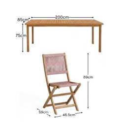 Harlyn 6 Seater Wooden Garden Dining Set with Cove Pink Rope Chairs - 200cm - thumbnail 5