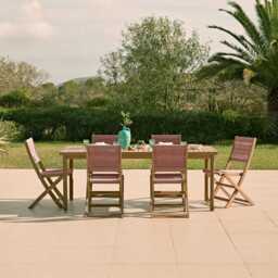 Harlyn 6 Seater Wooden Garden Dining Set with Cove Pink Rope Chairs - 200cm - thumbnail 2