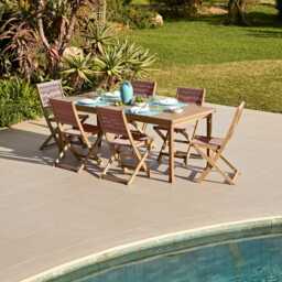 Harlyn 6 Seater Wooden Garden Dining Set with Cove Pink Rope Chairs - 200cm - thumbnail 1