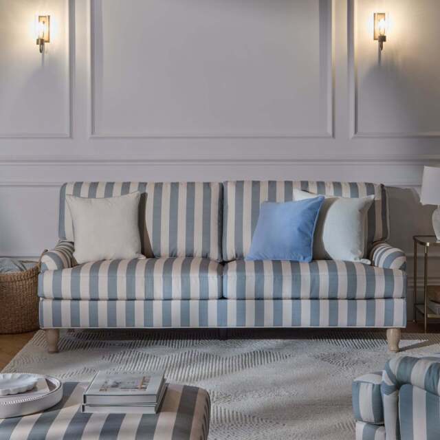 Brea 2 Seater Sofa - Blue Stripe with Whitewash Legs - image 1