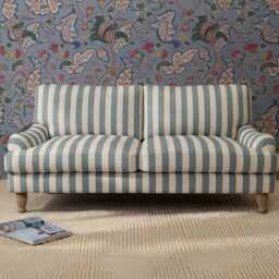 Brea 2 Seater Sofa - Blue Stripe with Whitewash Legs - thumbnail 2