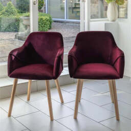 Freya Burgundy Red Armchairs - Set of 2 - Whitewash Legs