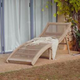 Akira Wooden Garden Rope Folding Sun Lounger - thumbnail 1