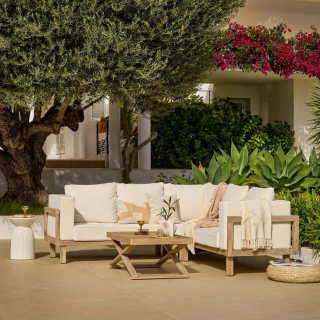 Akira 6 Seater Wooden Garden Corner Sofa with Akira Coffee Table - image 1