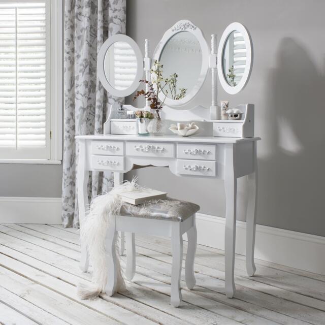 Monaco White Dressing Table with Mirror & Stool - image 1