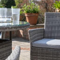 Kemble 4 Seater Rattan Round Garden Dining Table & Chair Set - Grey - thumbnail 4