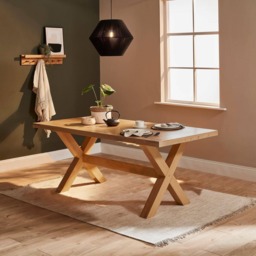 Charlotte Pale Oak Dining Table - Cross Leg - thumbnail 1